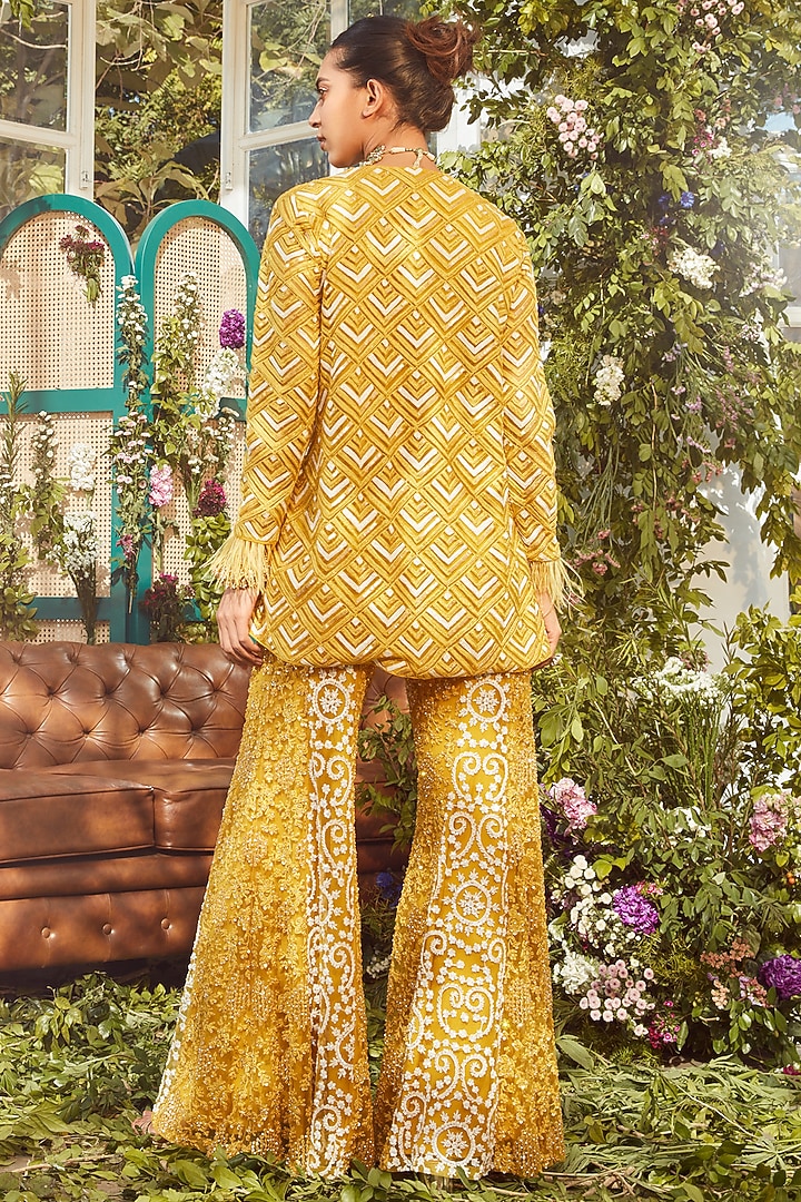 Mustard Net Wedding Sharara Set by Rococo by raghvi at Pernia's Pop Up Shop