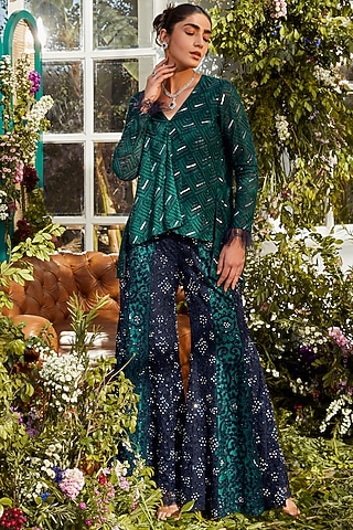 Peacock Ombre Net Sharara Set by Rococo by raghvi