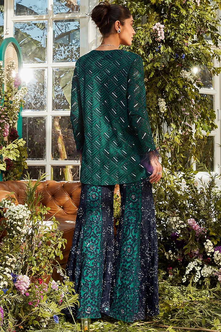 Peacock Ombre Net Wedding Sharara Set by Rococo by raghvi at Pernia's Pop Up Shop
