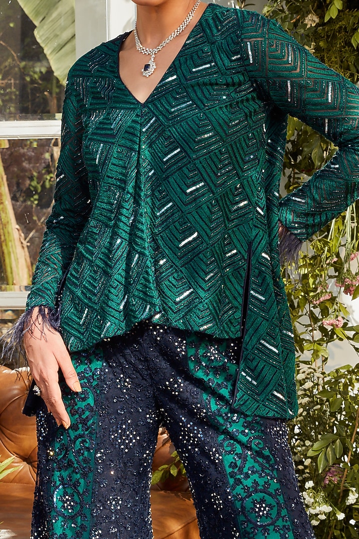 Peacock Ombre Net Wedding Sharara Set by Rococo by raghvi at Pernia's Pop Up Shop