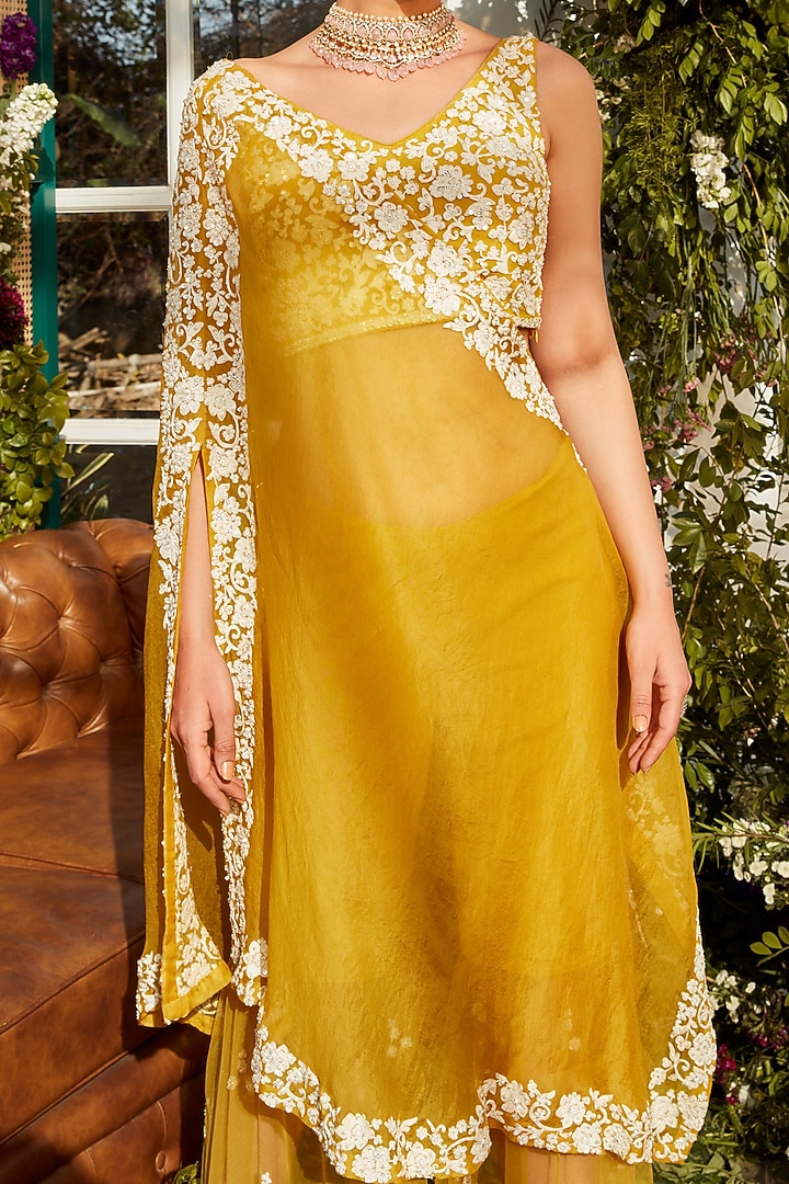 Mustard Organza Wedding Sharara Set by Rococo by raghvi at Pernia's Pop Up Shop