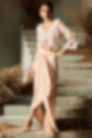 Nude Beige Silk Draped Skirt Set by Rococo By Raghvi at Pernia's Pop Up Shop