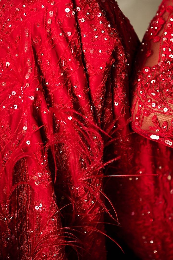 Red Net Sequins Embroidered Bridal Sharara Set by Rococo By Raghvi at Pernia's Pop Up Shop