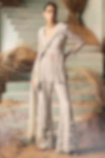 Grey Net Sequins Embroidered Co-Ord Set by Rococo By Raghvi at Pernia's Pop Up Shop