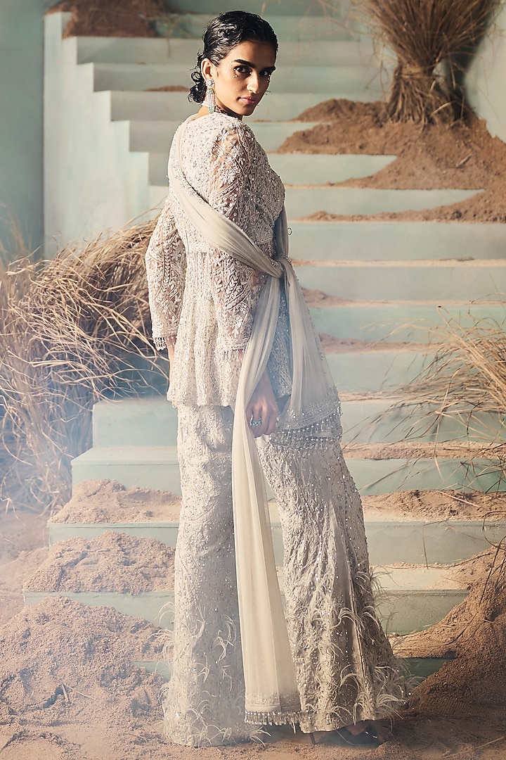 Grey Net Sequins Embroidered Co-Ord Set by Rococo By Raghvi at Pernia's Pop Up Shop