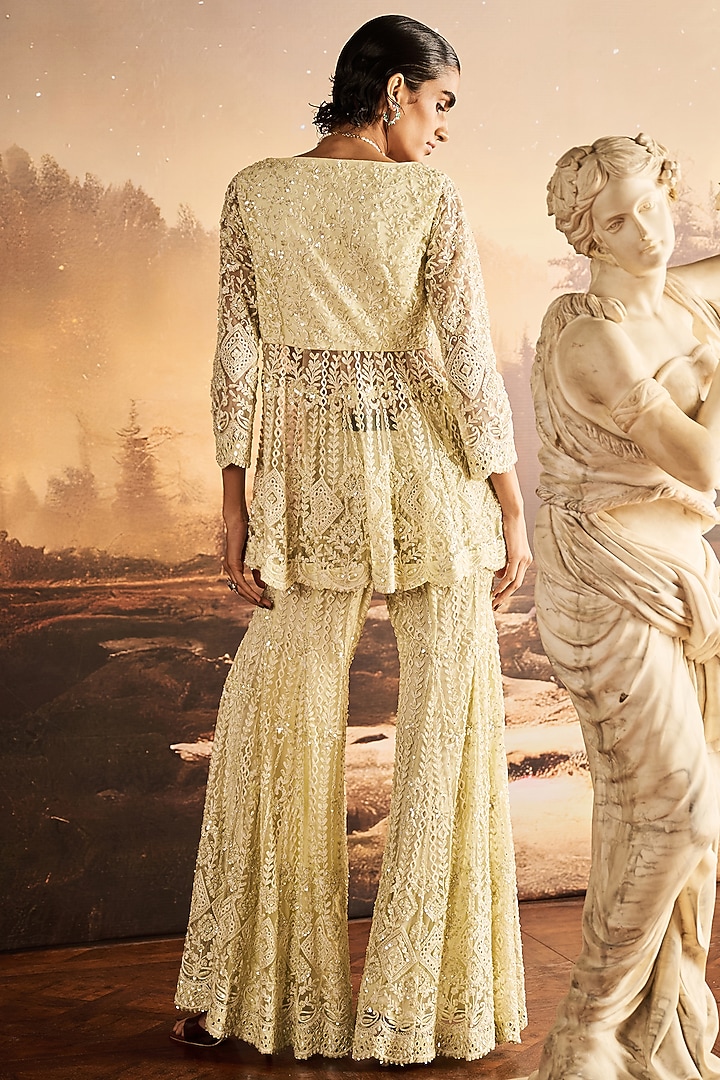 Ice Mint Net Sequins Embroidered Bridal Sharara Set by Rococo By Raghvi at Pernia's Pop Up Shop