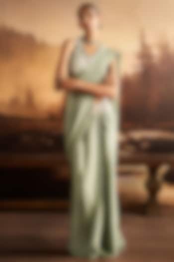 Mint Satin Silk Wedding Saree Set by Rococo By Raghvi at Pernia's Pop Up Shop