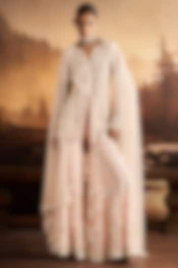 Ice Pink Net Thread Embroidered Gharara Set by Rococo By Raghvi at Pernia's Pop Up Shop