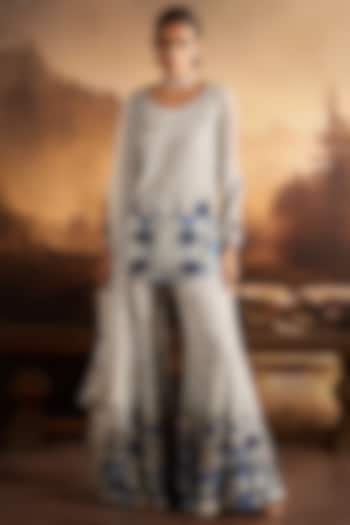 Ice Blue Net Thread Embroidered Bridal Sharara Set by Rococo By Raghvi at Pernia's Pop Up Shop