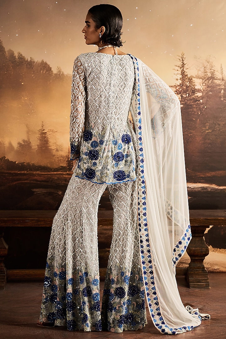 Ice Blue Net Thread Embroidered Bridal Sharara Set by Rococo By Raghvi at Pernia's Pop Up Shop