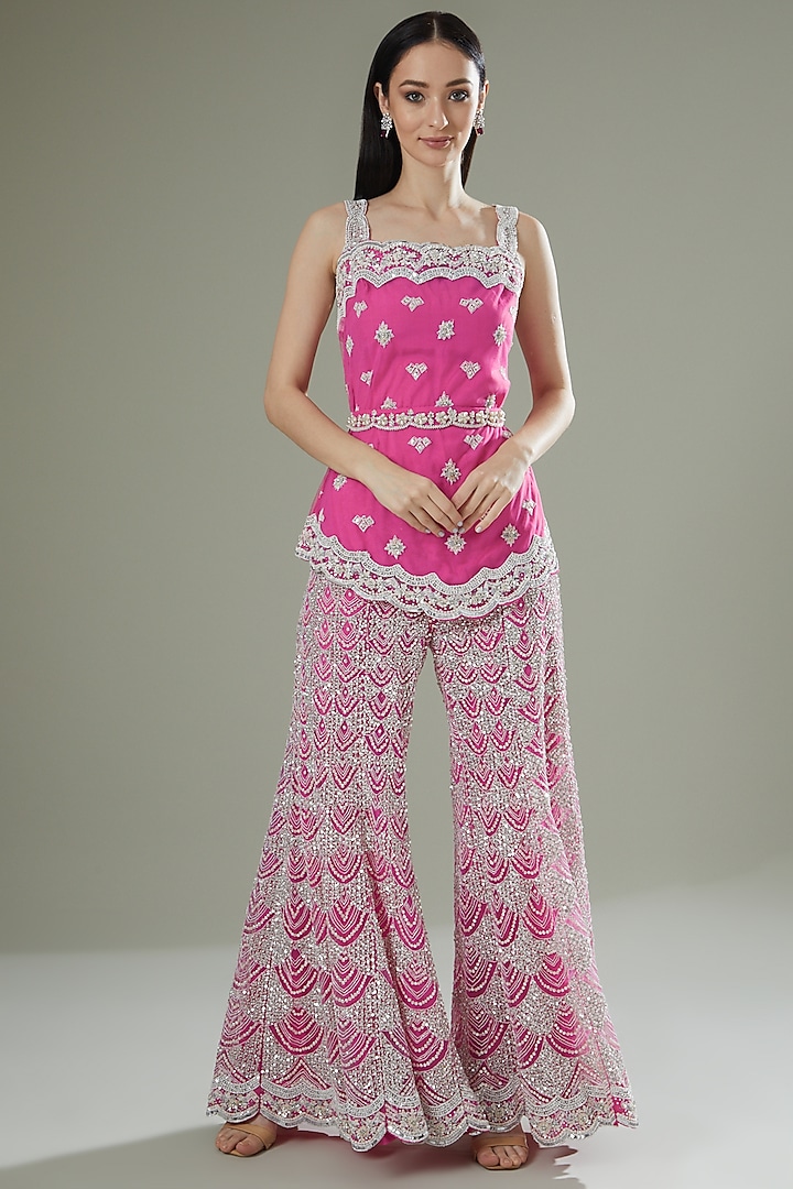 Hot Pink Embroidered Sharara Set by Rococo by raghvi