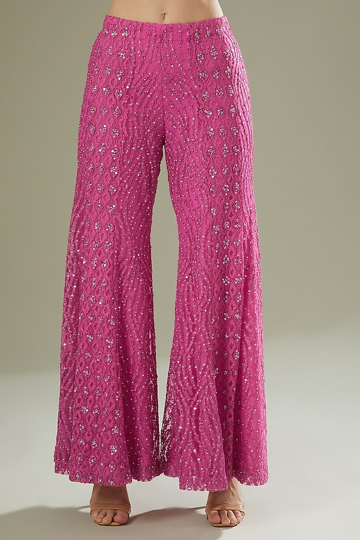Fuchsia Embroidered Wedding Sharara Set by Rococo by raghvi at Pernia's Pop Up Shop