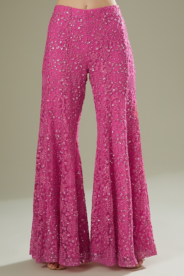 Fuchsia Embroidered Wedding Sharara Set by Rococo by raghvi at Pernia's Pop Up Shop