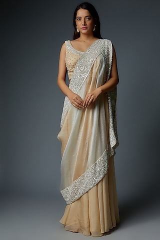 Beige Organza & Silk Skirt Set by Rococo By Raghvi