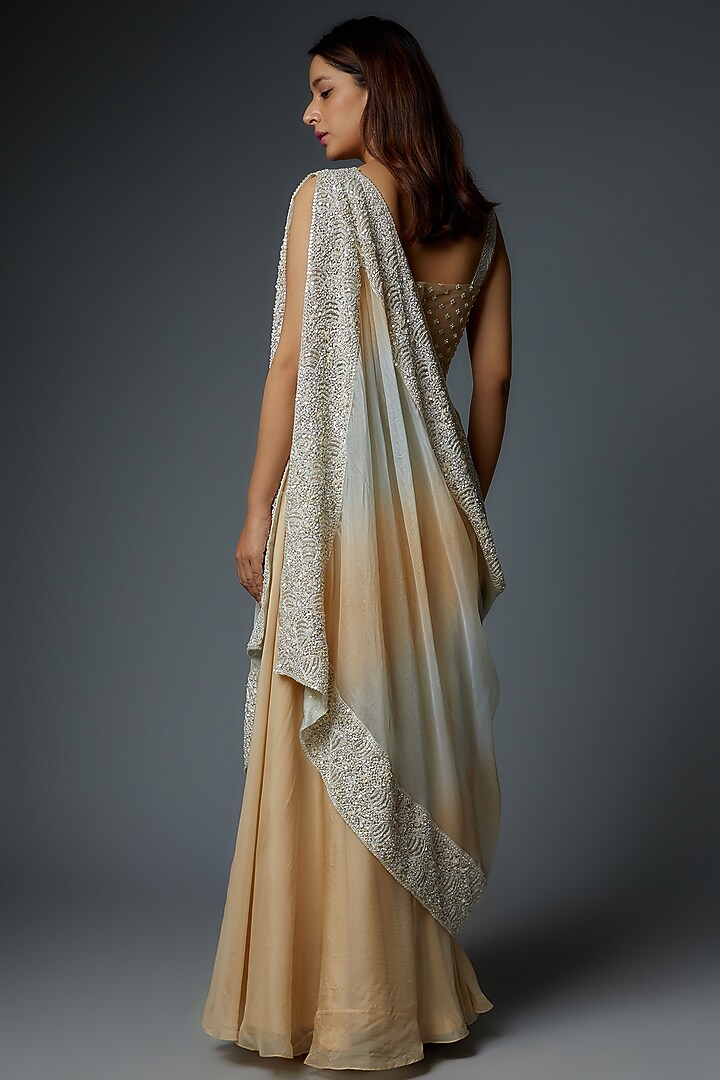 Beige Organza & Silk Skirt Set by Rococo By Raghvi at Pernia's Pop Up Shop