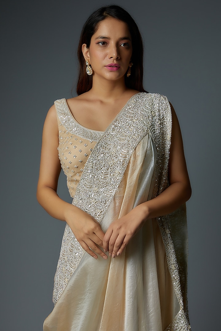 Beige Organza & Silk Skirt Set by Rococo By Raghvi at Pernia's Pop Up Shop