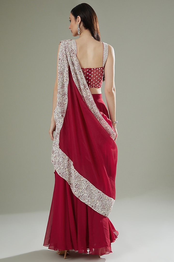 Red Net & Organza Wedding Sharara Set by Rococo by raghvi at Pernia's Pop Up Shop