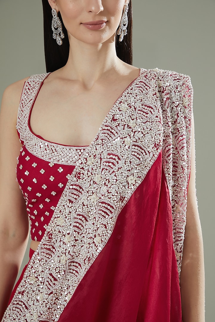 Red Net & Organza Wedding Sharara Set by Rococo by raghvi at Pernia's Pop Up Shop