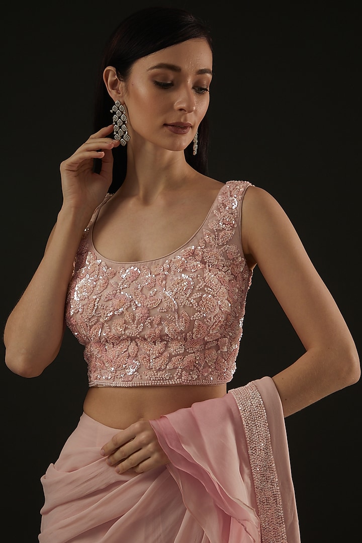 Cashmere rose pink pre stitched  drape saree set