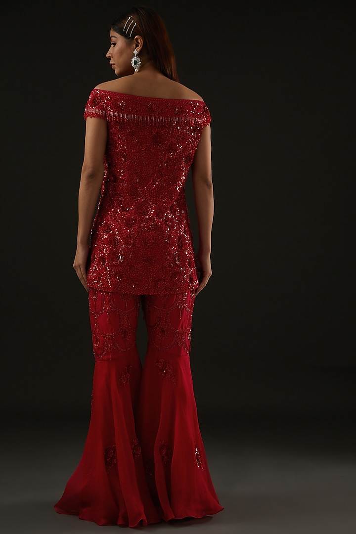 Red Silk Gharara Set by Rococo by raghvi at Pernia's Pop Up Shop