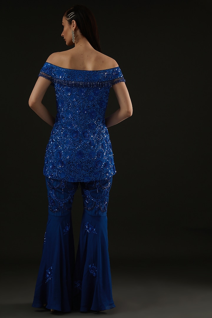 Cobalt Blue Silk Gharara Set by Rococo by raghvi at Pernia's Pop Up Shop