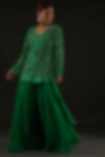 Emerald Green Organza Sharara Set by Rococo by raghvi at Pernia's Pop Up Shop