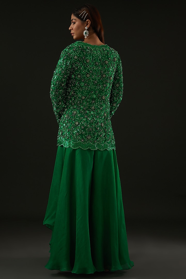 Emerald Green Organza Wedding Sharara Set by Rococo by raghvi at Pernia's Pop Up Shop