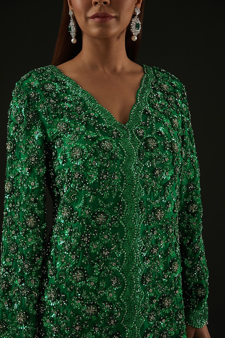 Emerald Green Organza Wedding Sharara Set by Rococo by raghvi at Pernia's Pop Up Shop