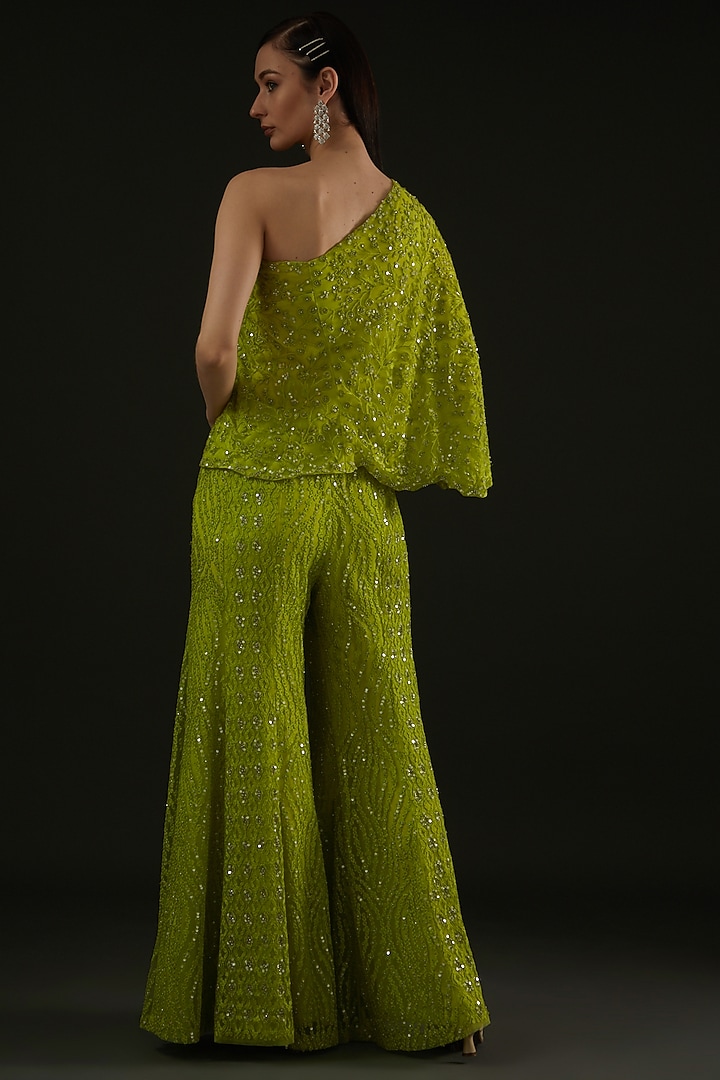 Lime Green Net Wedding Sharara Set by Rococo by raghvi at Pernia's Pop Up Shop