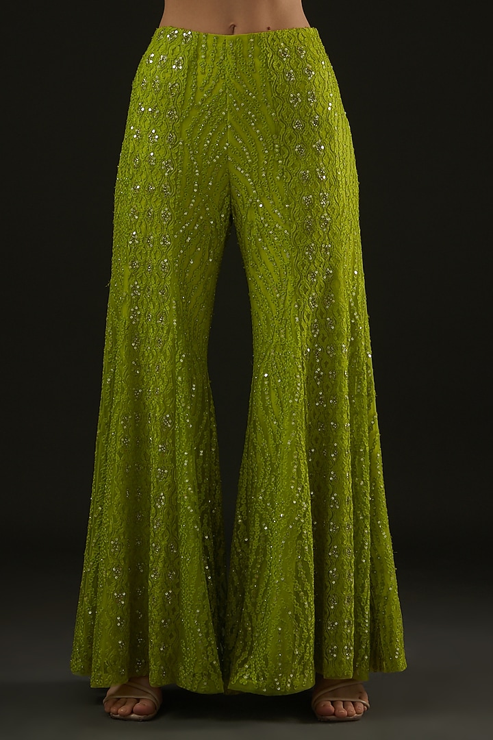 Lime Green Net Wedding Sharara Set by Rococo by raghvi at Pernia's Pop Up Shop