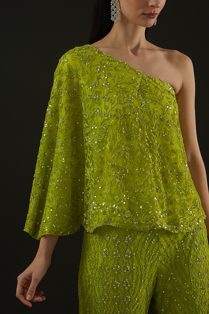 Lime Green Net Wedding Sharara Set by Rococo by raghvi at Pernia's Pop Up Shop