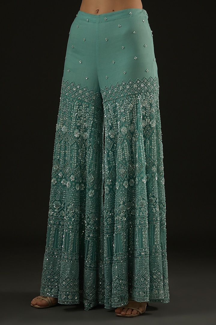 Turquoise Organza Bridal Sharara Set by Rococo by raghvi at Pernia's Pop Up Shop