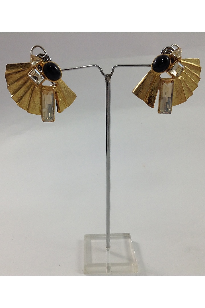 Gold Finish Swarovski Stud Earrings by Rohita And Deepa