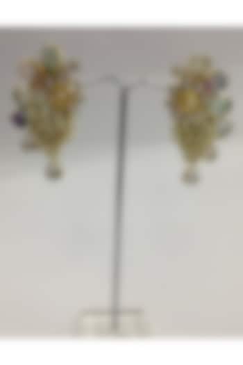 Gold Finish Pearl Stud Earrings by Rohita And Deepa at Pernia's Pop Up Shop