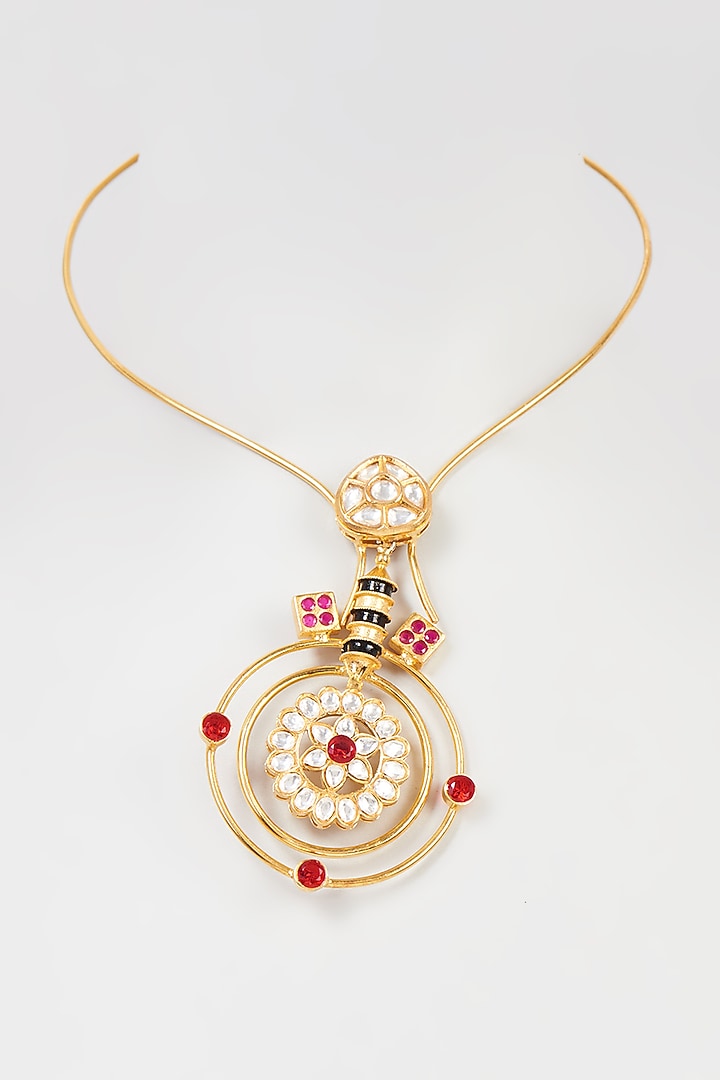 Gold Finish Kundan Polki Pendant Necklace Design by Rohita And Deepa at