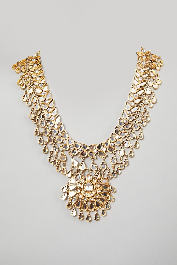 Gold Finish Mirror Necklace by Rohita and Deepa