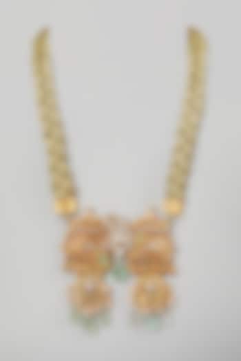 Gold Finish Temple Pendant Necklace by Rohita and Deepa