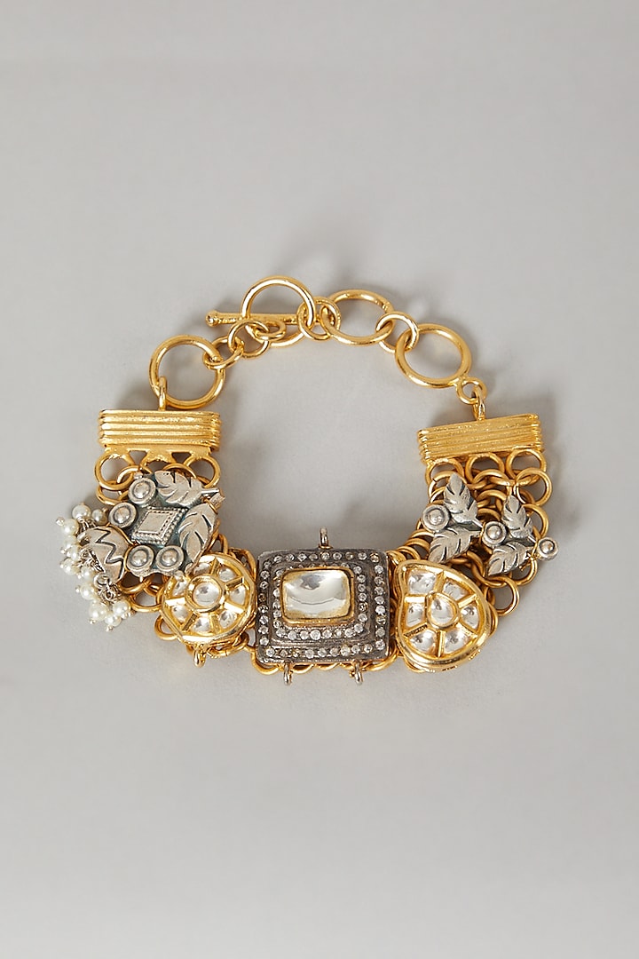 Gold & Silver Finish Kundan Bracelet by Rohita and Deepa