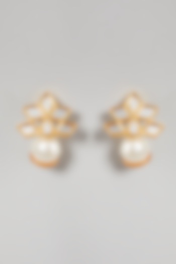 Gold Finish Mirror Earrings by Rohita and Deepa