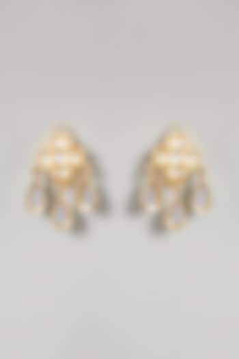 Gold Finish Drop Dangler Earrings by Rohita and Deepa