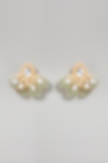 Gold Finish Kundan Earrings by Rohita and Deepa