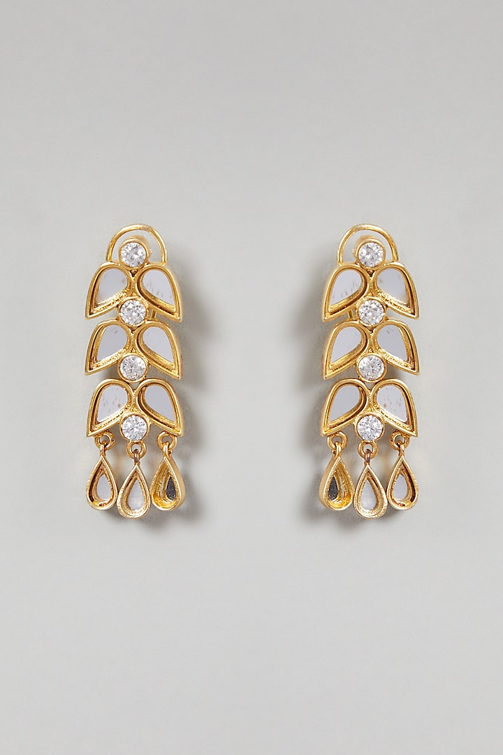 Gold Finish Cubic Zirconium Earrings by Rohita and Deepa
