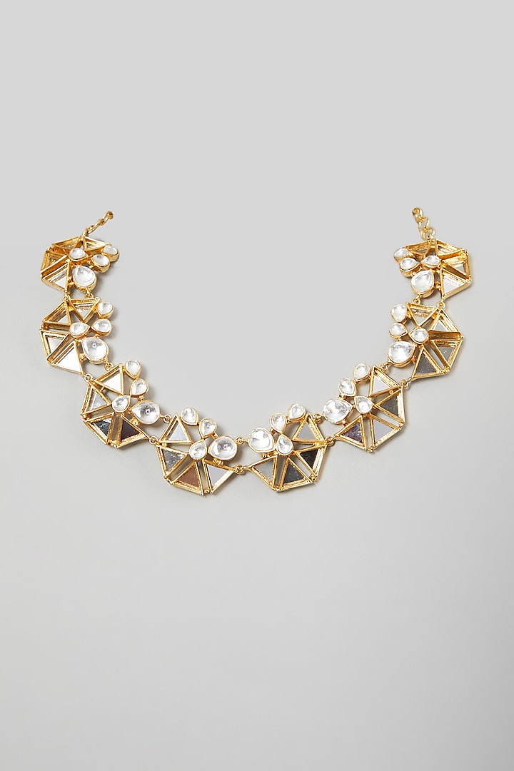 Gold Finish Kundan Necklace by Rohita and Deepa