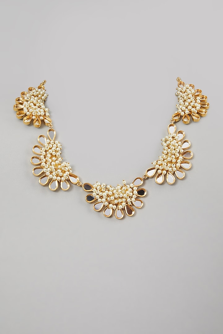 Gold Finish Mirror & Pearl Necklace by Rohita and Deepa