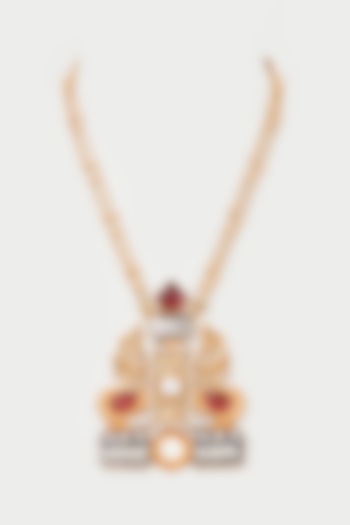 Gold Finish Red Synthetic Stone Long Pendant Necklace by Rohita and Deepa at Pernia's Pop Up Shop