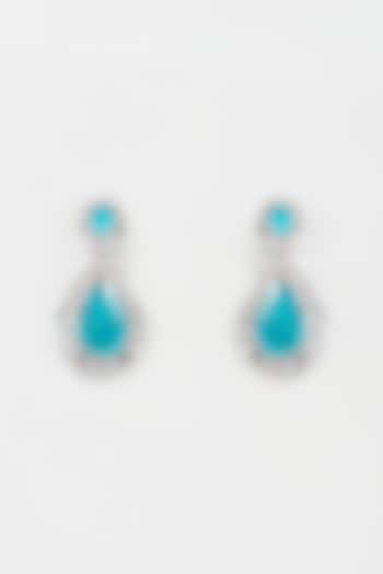 White Finish Aqua Sapphire Dangler Earrings by Rohita and Deepa