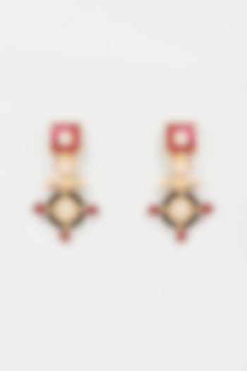 Gold Finish Kundan & Black Onyx Stone Dangler Earrings by Rohita and Deepa at Pernia's Pop Up Shop