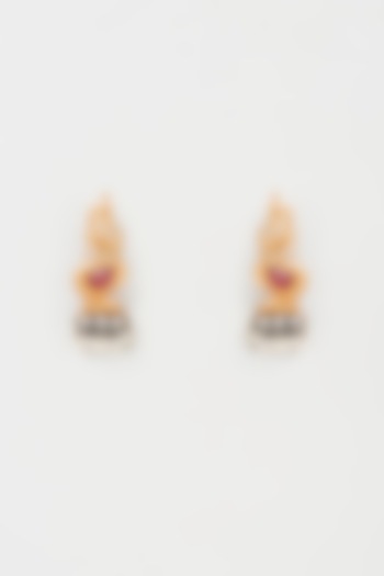 Gold Finish Red Synthetic Stone Dangler Earrings by Rohita and Deepa at Pernia's Pop Up Shop