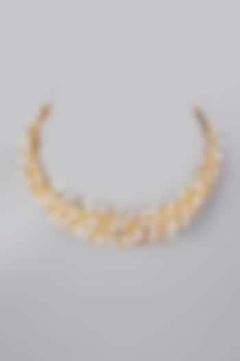 Gold Finish Pearl Necklace by Rohita And Deepa