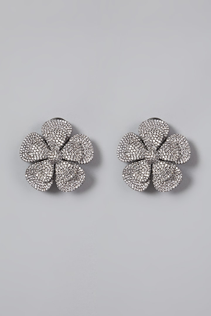Silver Finish Zirconium Earrings by Rohita And Deepa